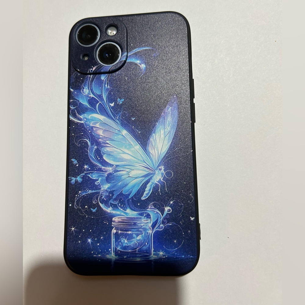 Black & Blue Butterfly Glow Apple IPhone 14 Phone Case